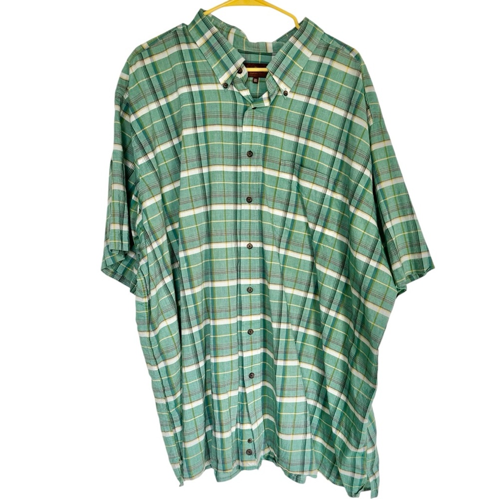 Men’s Button Down Shirt, Green Plaid, SIZE 3XL BIG